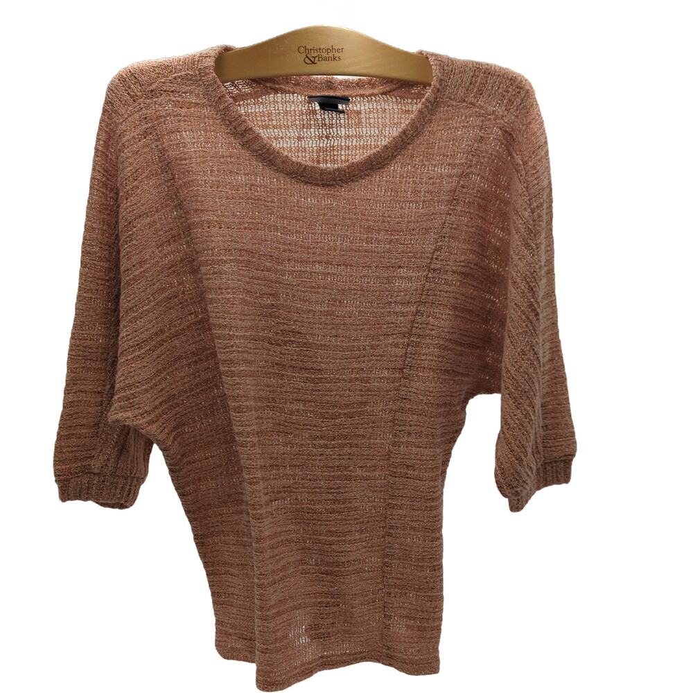 daytrip S Orange Gold Metallic Open-Knit Pullover Sweater